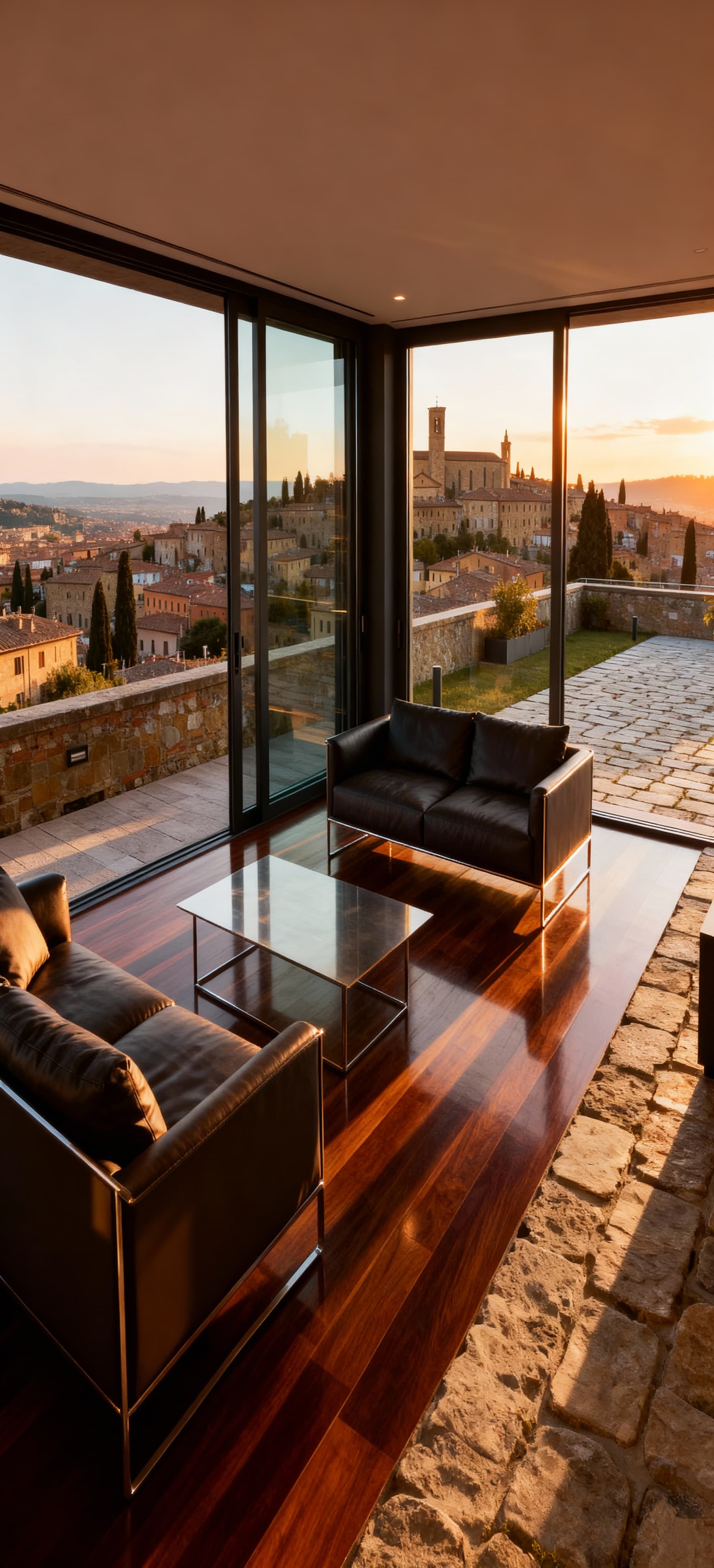 Luxury penthouses for sale in Arezzo city center, featuring modern interiors and expansive panoramic terraces.