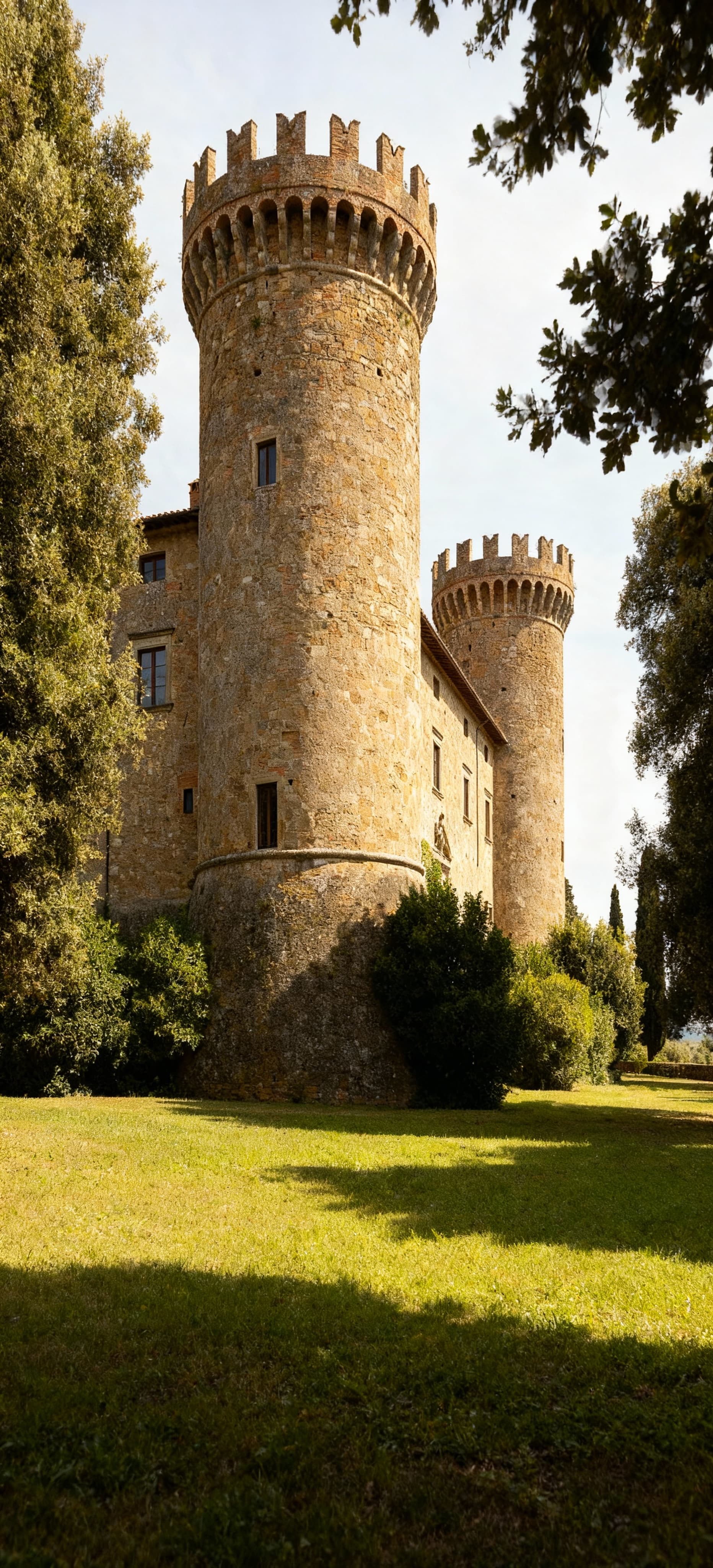 Historic castles for sale in the Tuscan countryside of Pisa, featuring battlements and majestic walls amidst scenic landscapes.