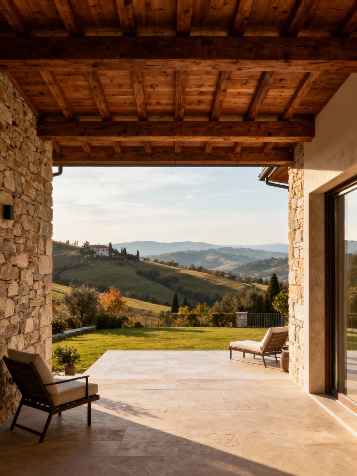 Prestigious villas nestled among the enchanting hills of Veneto, showcasing natural materials and stunning panoramic views.