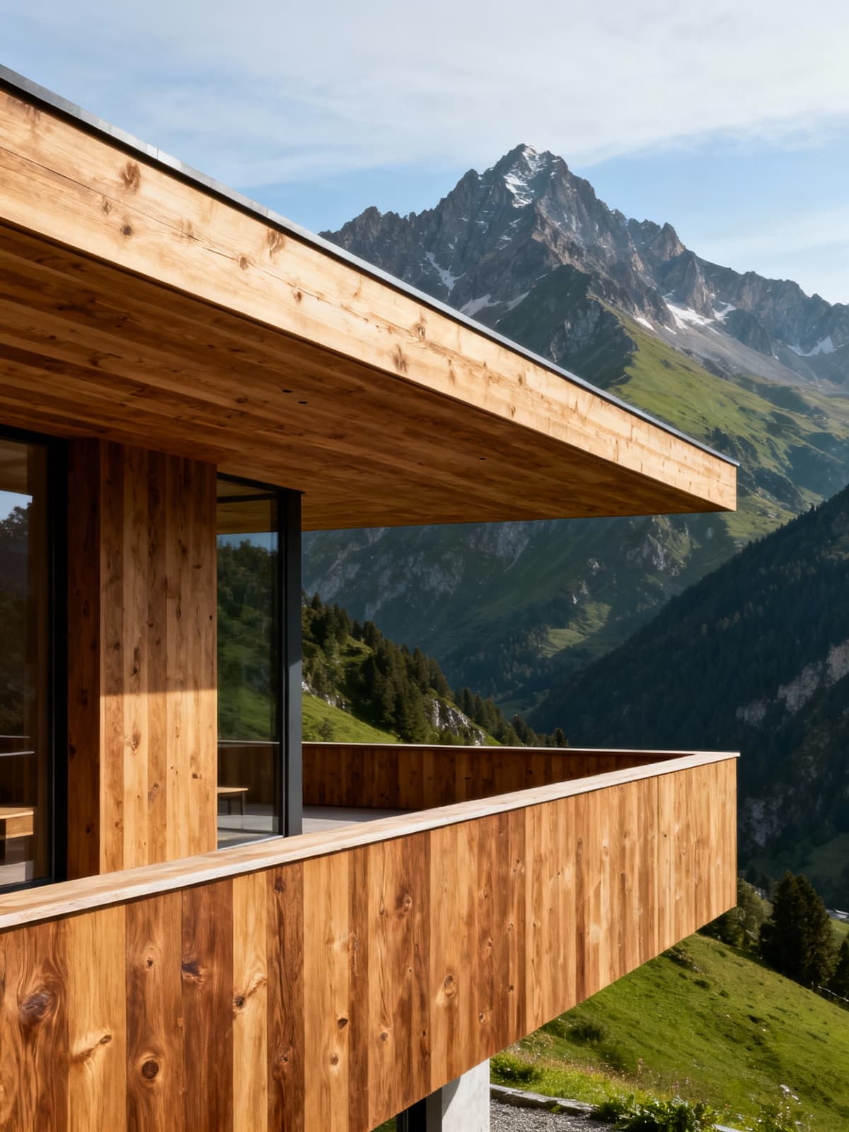 Residenza di lusso in legno naturale immersa nel paesaggio montano delle Alpi piemontesi, armonia tra architettura e natura.