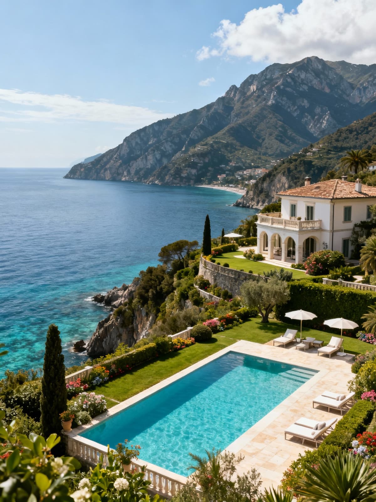 Eleganti ville storiche a Massa-Carrara, tra mare cristallino e montagne, con giardini e piscine in armonia con il paesaggio.
