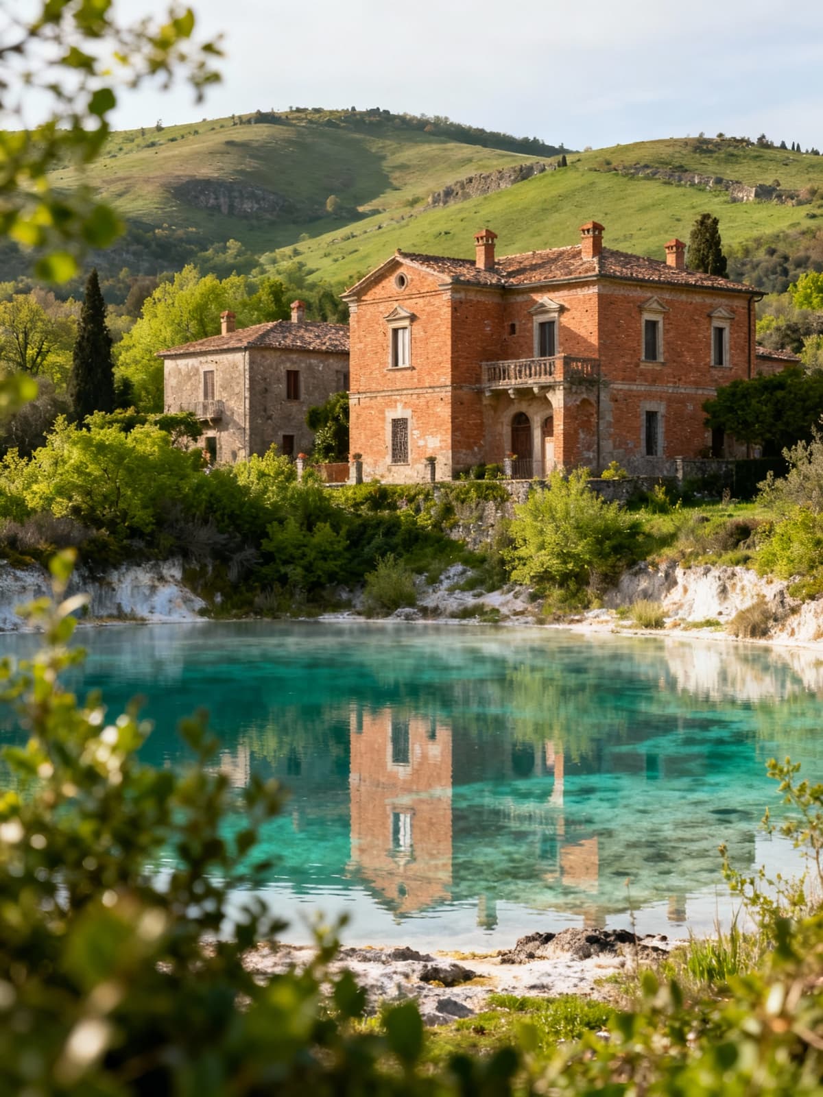 Residenze di lusso tra laghi vulcanici e terme storiche a Viterbo, immerse in una vegetazione lussureggiante e acque cristalline.