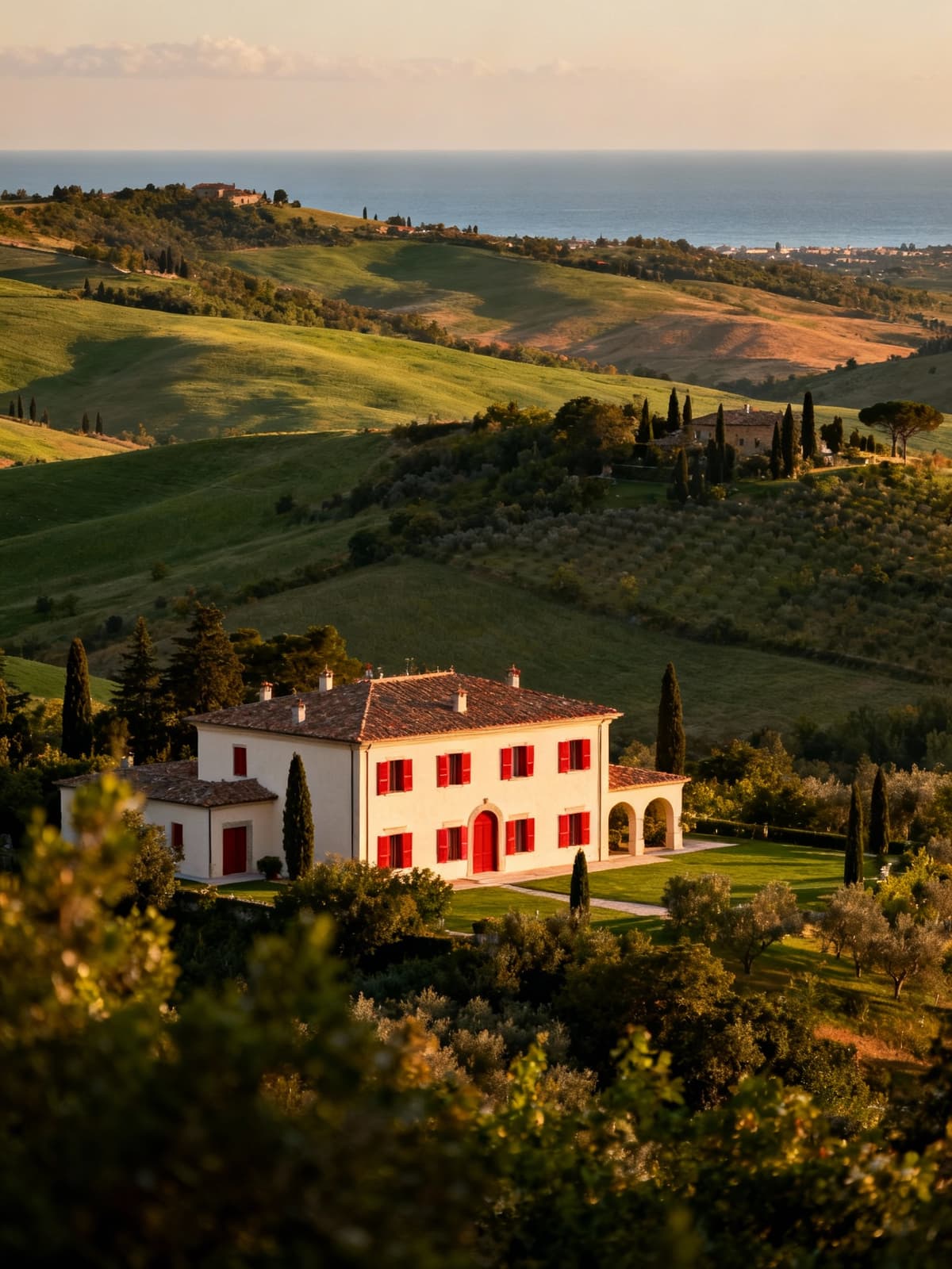 Ville di lusso tra colline senesi e costa toscana, eleganza architettonica e paesaggio naturale incantevole.