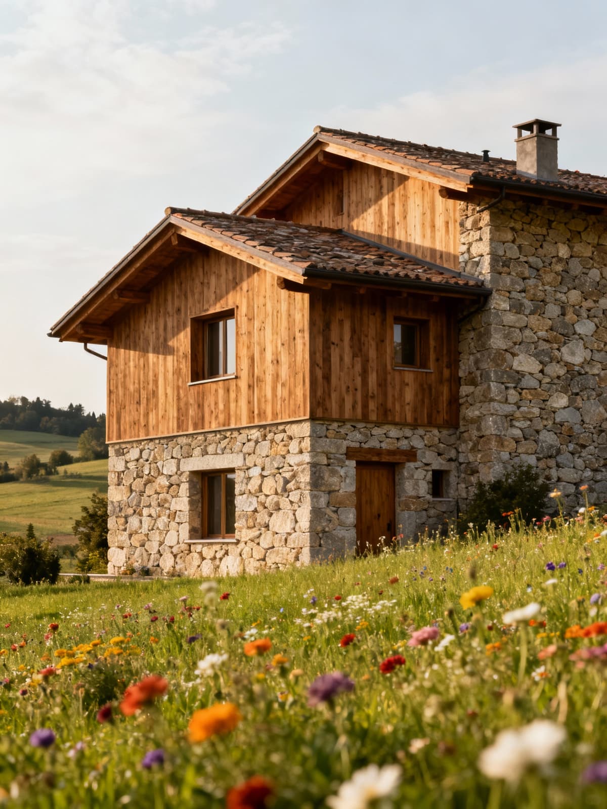 Independent homes nestled in the serene Italian countryside amidst blooming fields and tranquil landscapes.