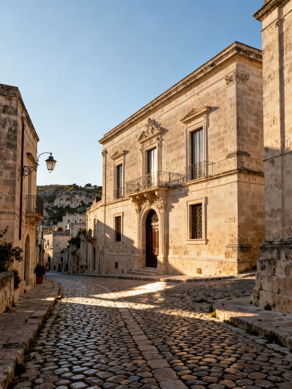 Historic buildings in Matera's iconic Sassi, showcasing charming cobblestone streets and stunning stone architecture.