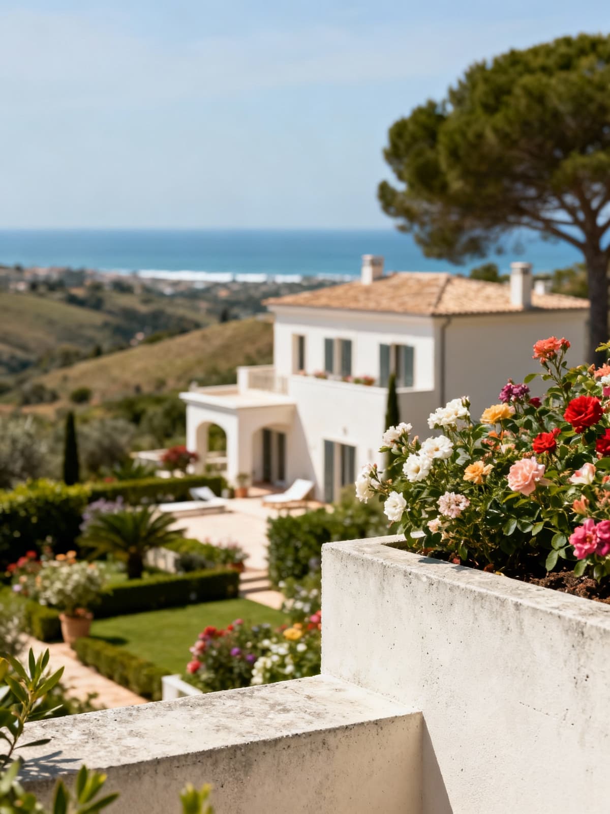 Ville di lusso tra colline pontine e spiagge del Lazio, circondate da giardini fioriti e panorami straordinari.