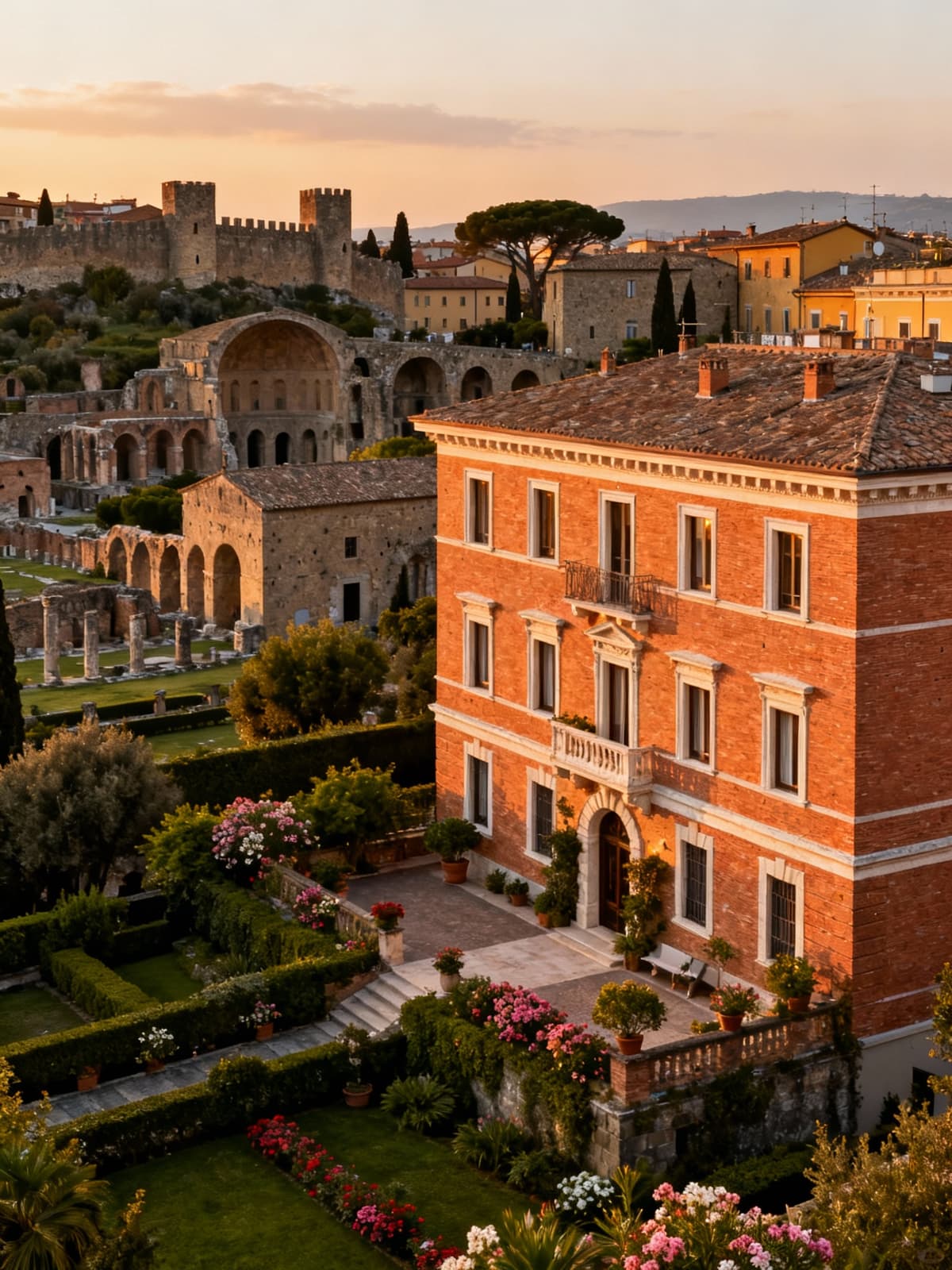 Elegant apartments nestled in Viterbo's historic center, surrounded by ancient walls and Roman thermal baths, showcasing classic architecture.