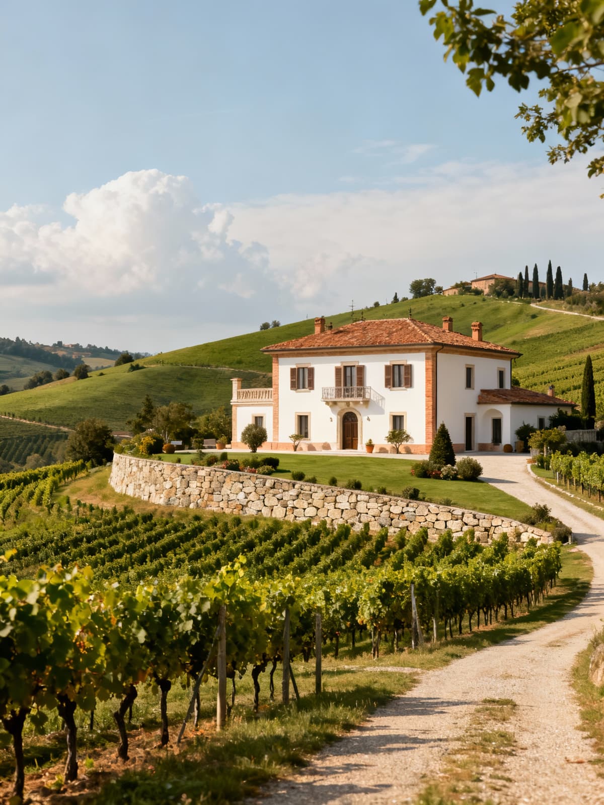 Ville di lusso nel Piemonte, immerse tra colline verdi e vigneti di Asti, riflettono un'eleganza naturale e prestigiosa.