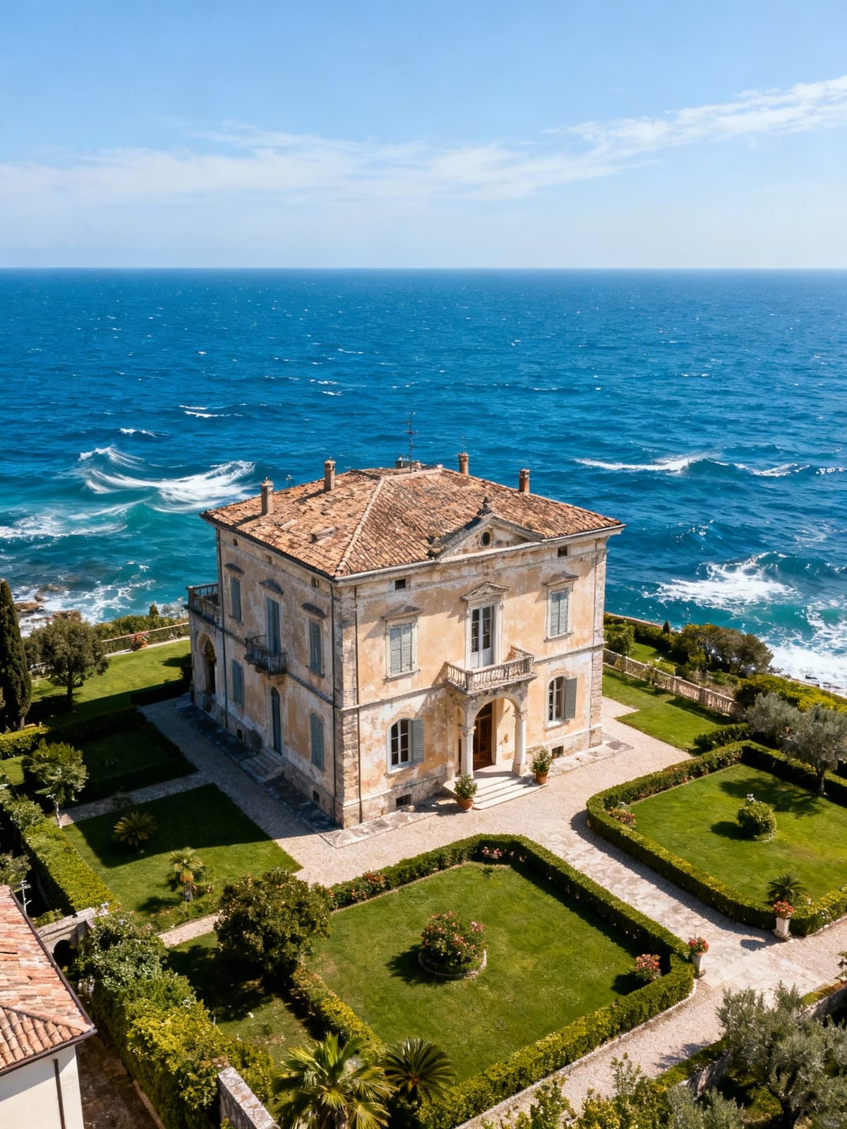 Rustico toscano con vista mare, giardino curato e fascino antico in un contesto naturale e sereno.