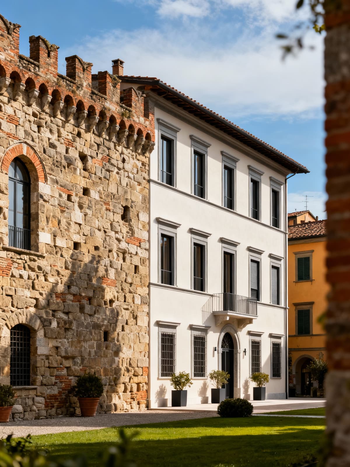 Historical villa and contemporary home in Lucca's historic center, showcasing stunning architecture and ancient stone walls.