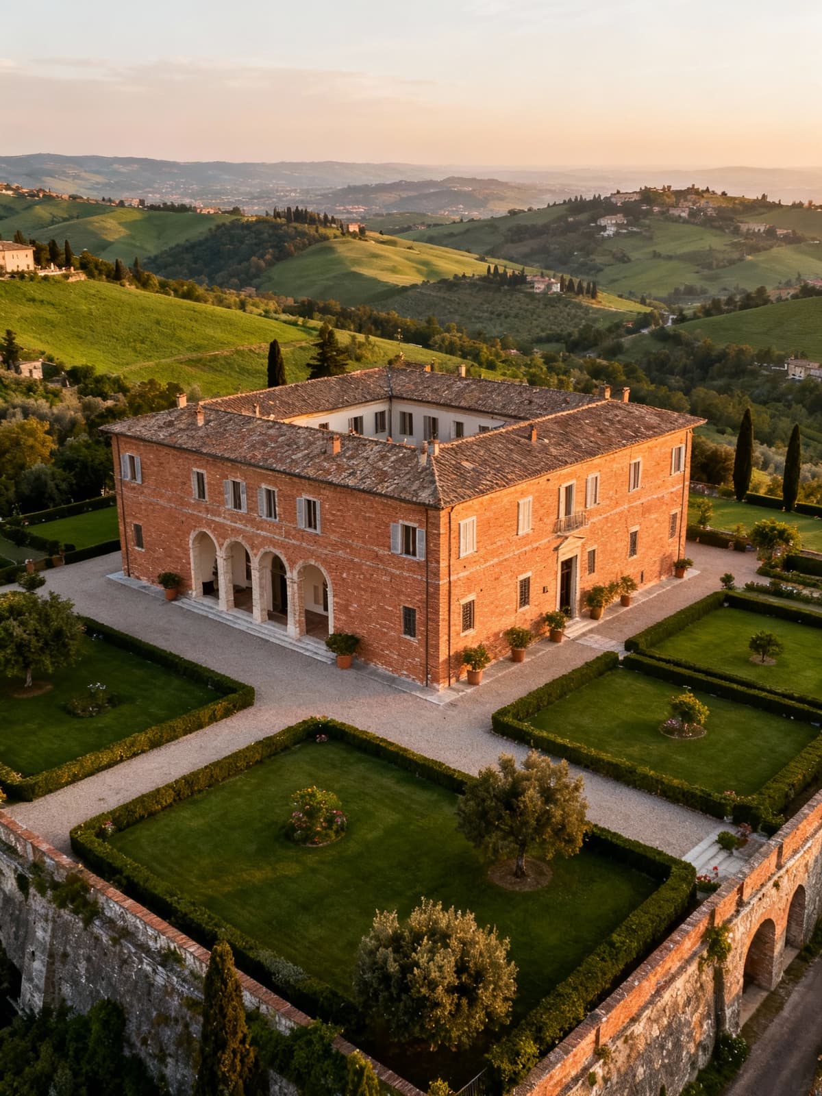 Historic mansions and countryside estates nestled in Umbria's green hills, showcasing elegant architecture and stunning landscapes.