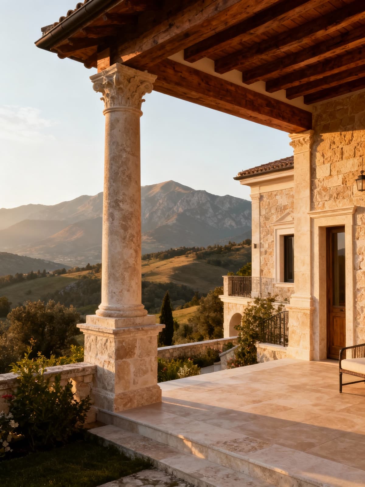 Charming luxury villas nestled in the pristine landscapes of Basilicata, bathed in warm morning light.