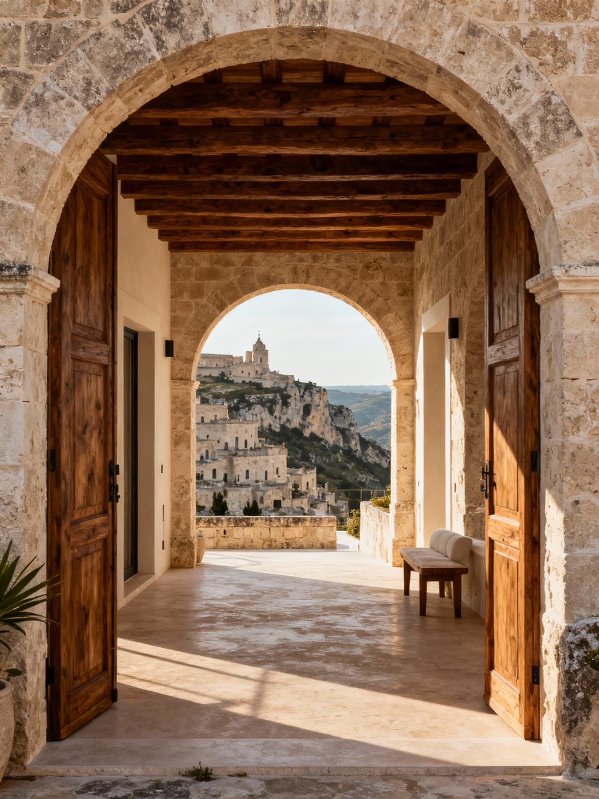 Exclusive luxury villa in Matera's Sassi, showcasing unique stone architecture and stunning Lucanian landscapes.