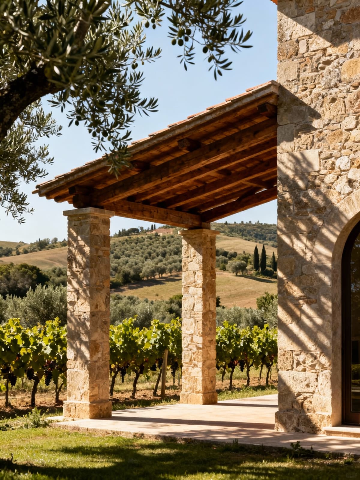 Aziende agricole di lusso circondate da colline maremmane a Grosseto, con dettagli architettonici eleganti e luce naturale.