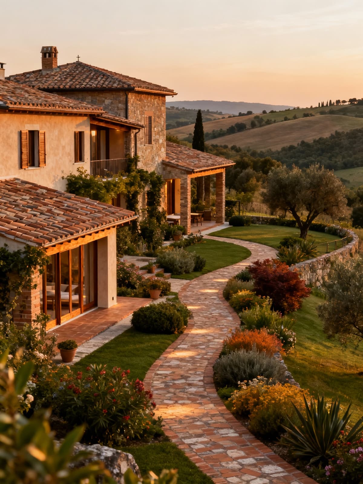 Agriturismo di lusso tra le colline maremmane di Grosseto, con design elegante, materiali tradizionali e giardini incantevoli.