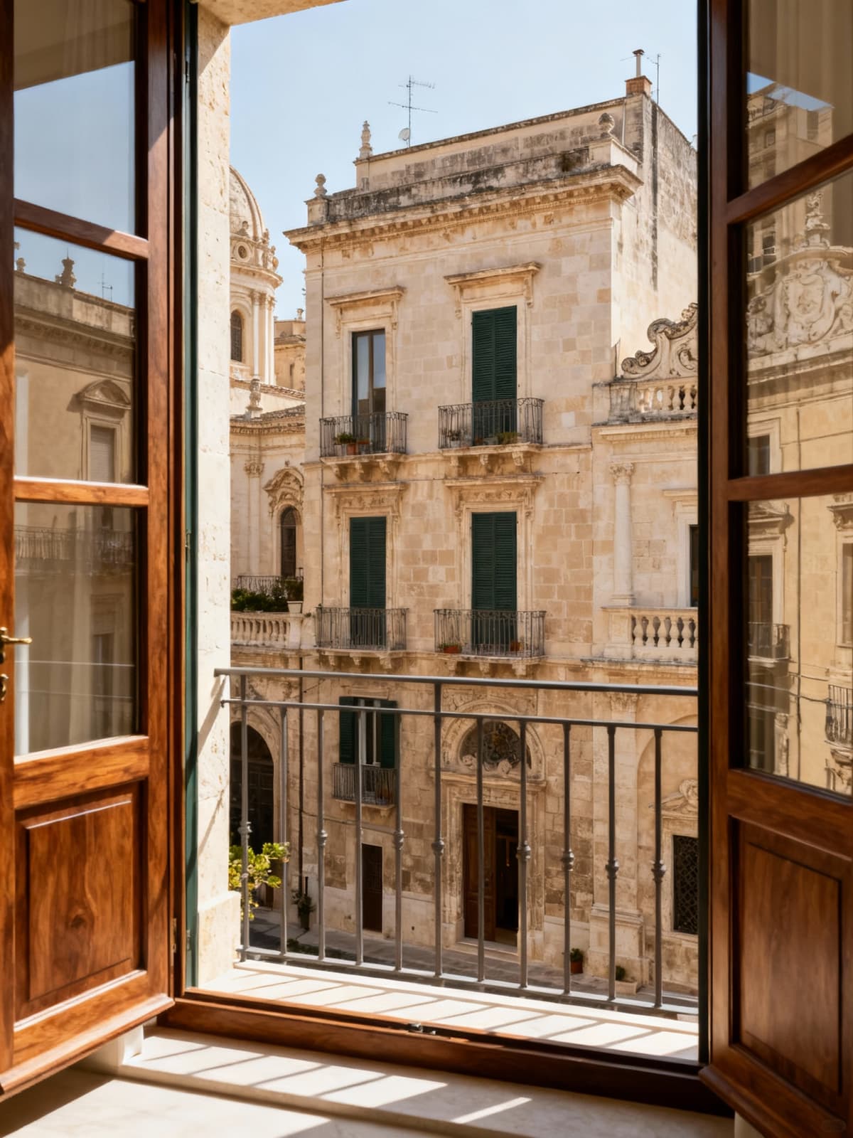 Prestigious apartments in Lecce's baroque heart, showcasing elegant interiors with local stone and wood materials.