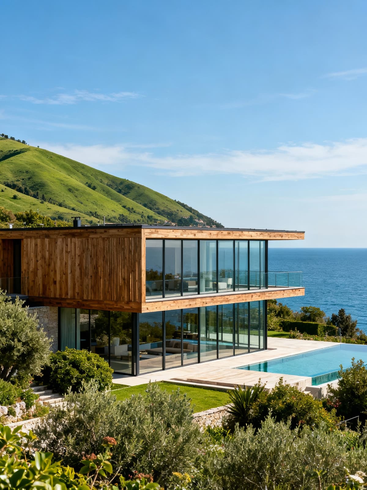 Prestigious villas nestled between the hills and the Adriatic Sea in Friuli-Venezia Giulia, showcasing natural materials and scenic beauty.