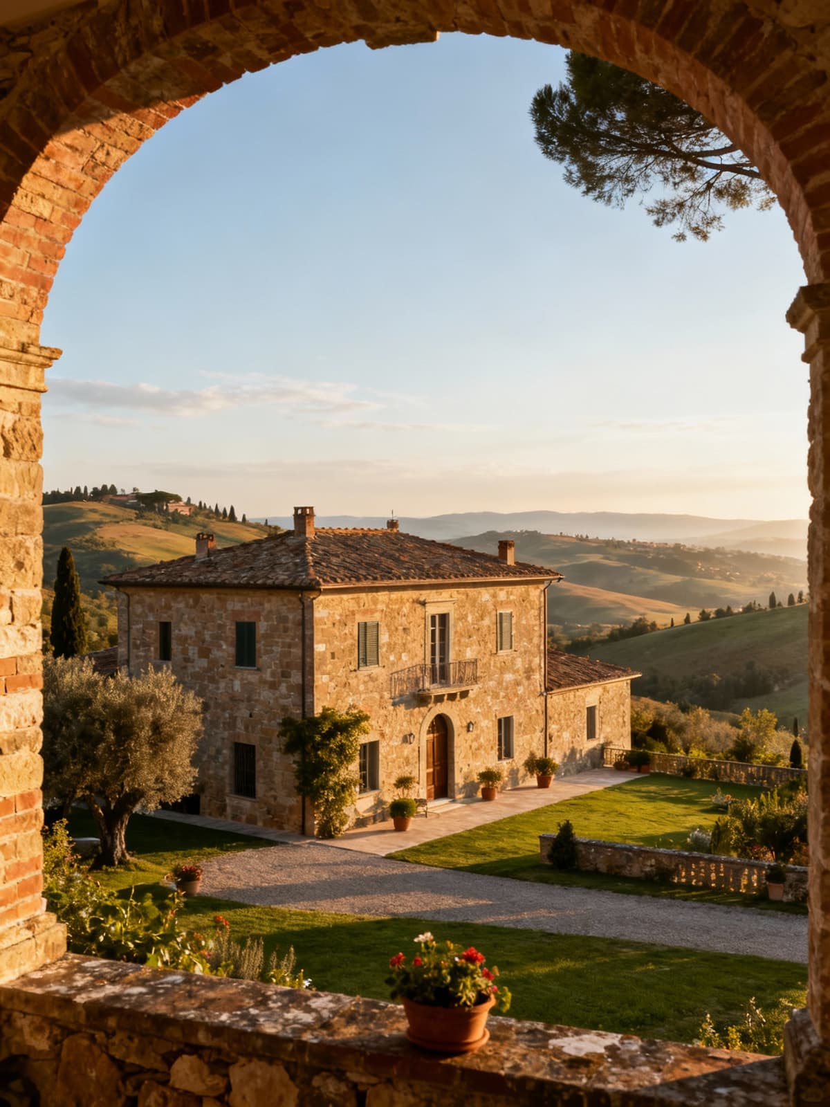 Colonica toscana di prestigio tra le colline pisane, con architettura storica e panorami incantevoli illuminati dal mattino.
