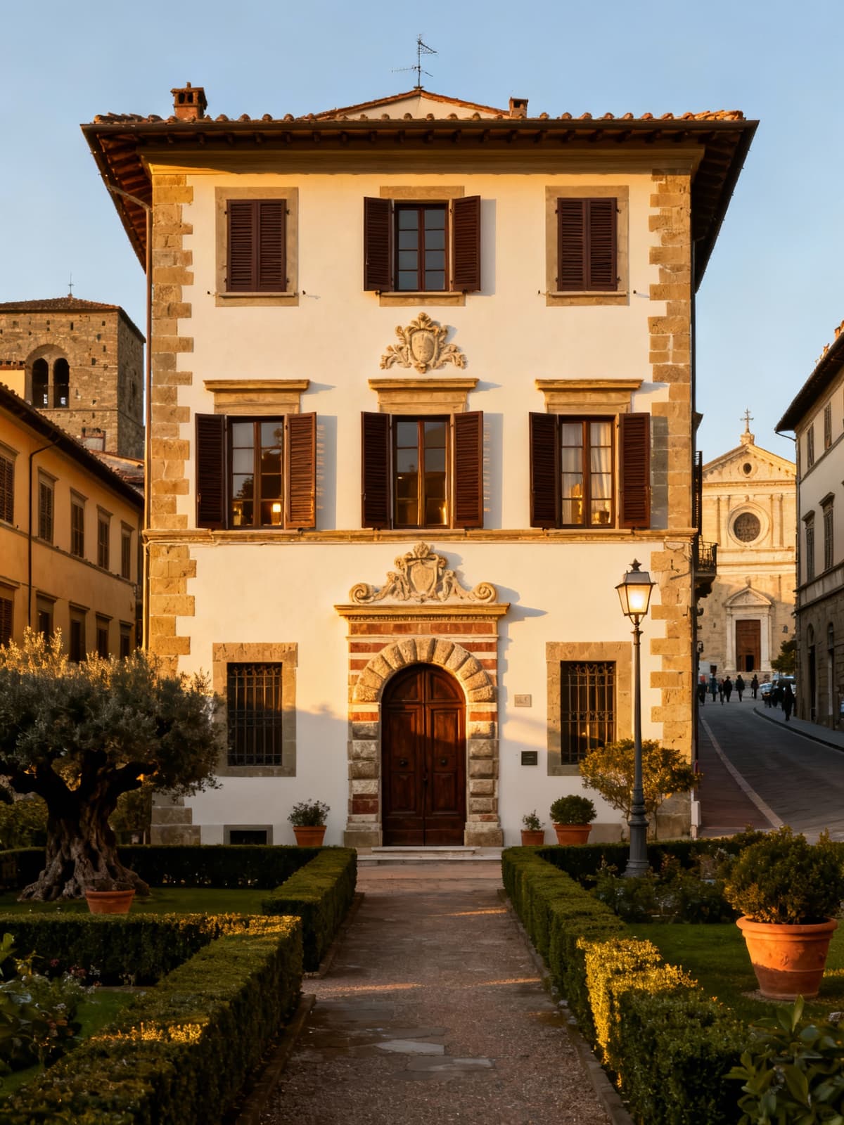 Historic townhouses in Prato, showcasing Renaissance architecture and luxury living amidst cultural artistry and afternoon light.