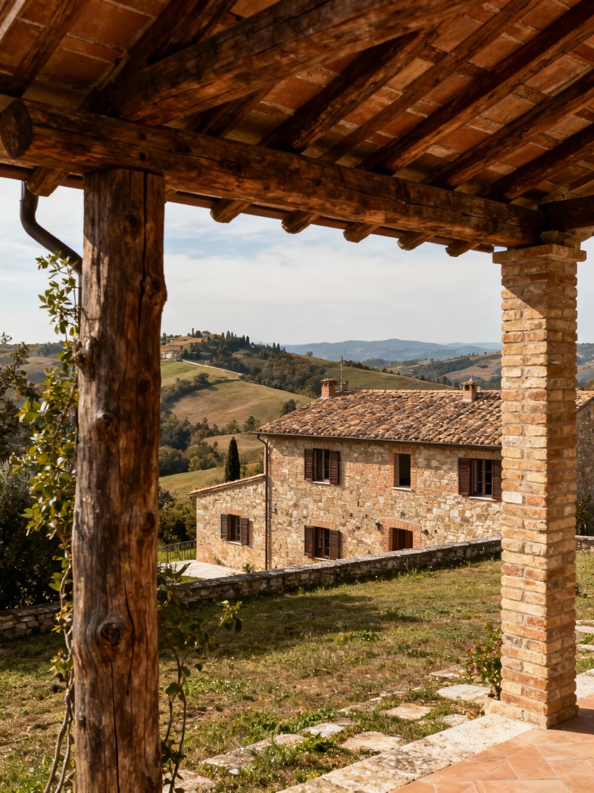 Rustici e casali di charme nelle colline marchigiane di Fermo, con dettagli in legno e pietra, immersi in panorami autentici.