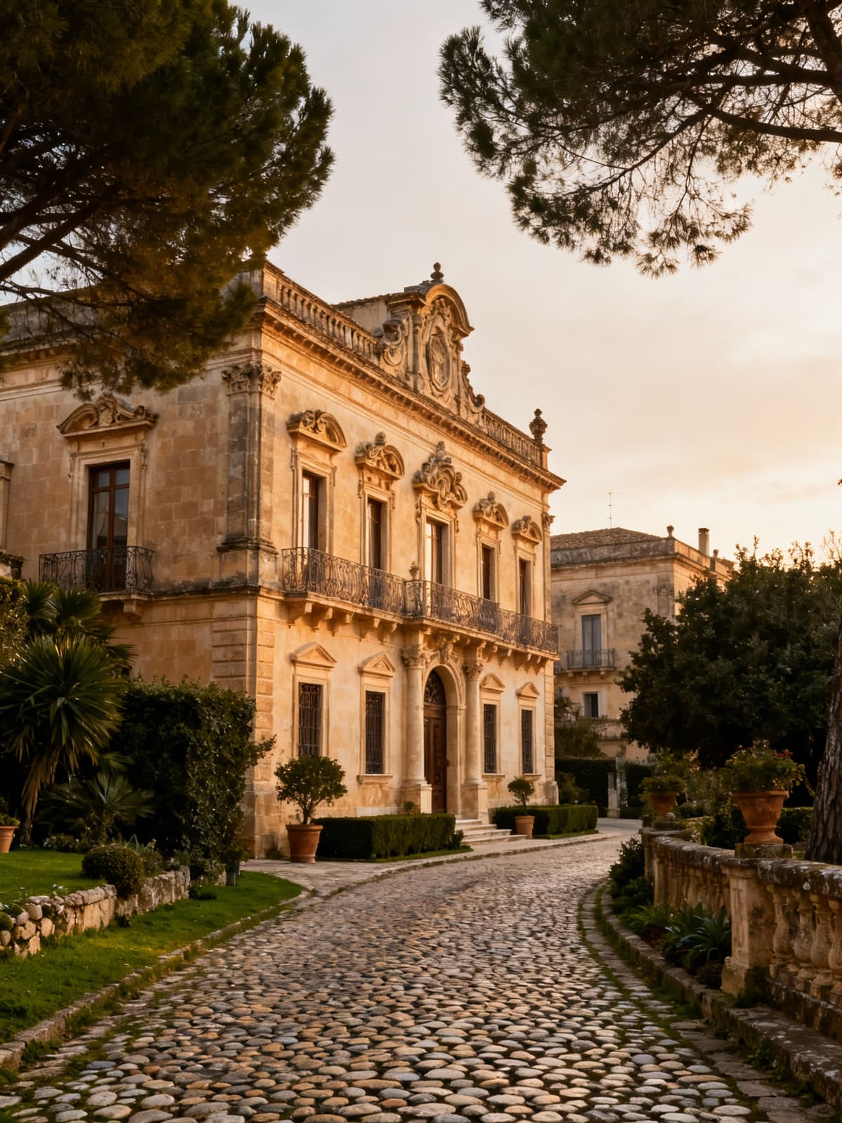 Ville di design esclusive nel cuore di Porto Cervo, immerse in luce invernale, circondate da giardini e strade acciottolate.