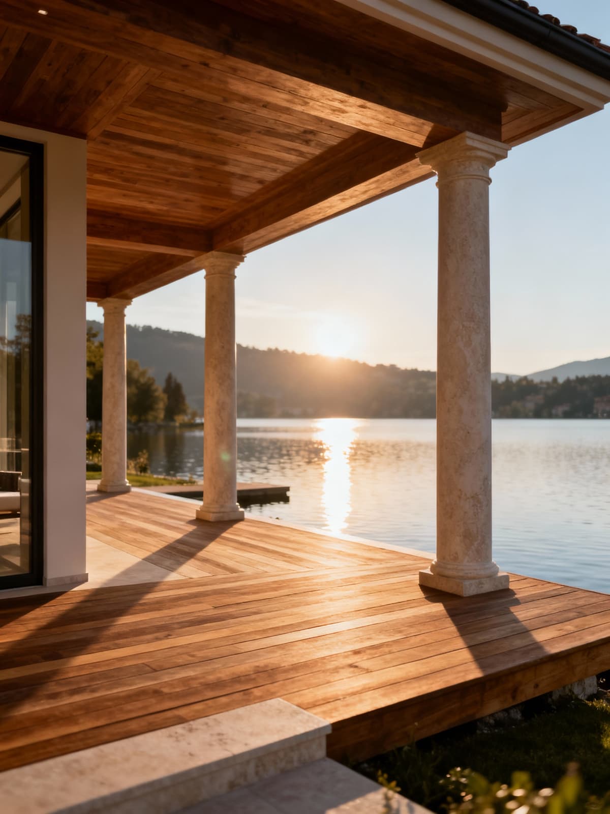 Luxury penthouses overlooking Italy's iconic lakes, featuring spacious wooden terraces and exquisite architectural details.