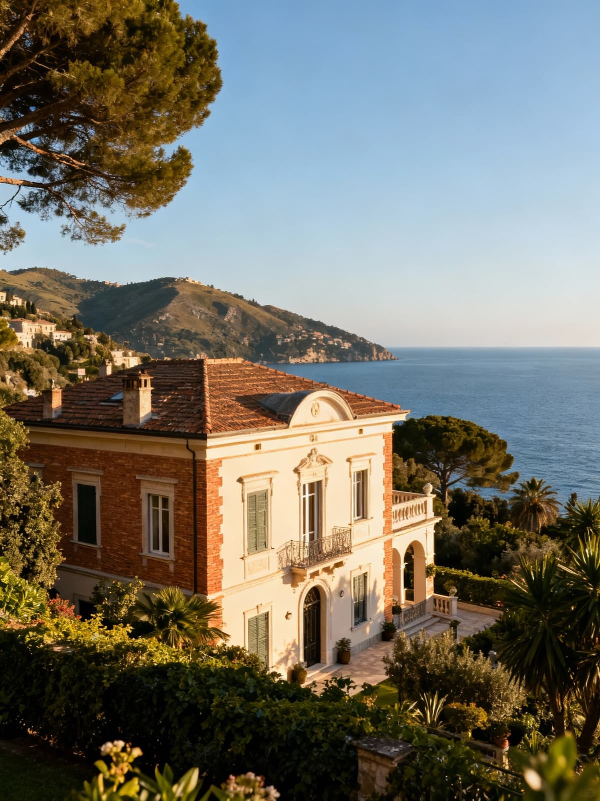 Luxury apartments in historic villas between the sea and Genoese hills, showcasing stunning views and natural light.
