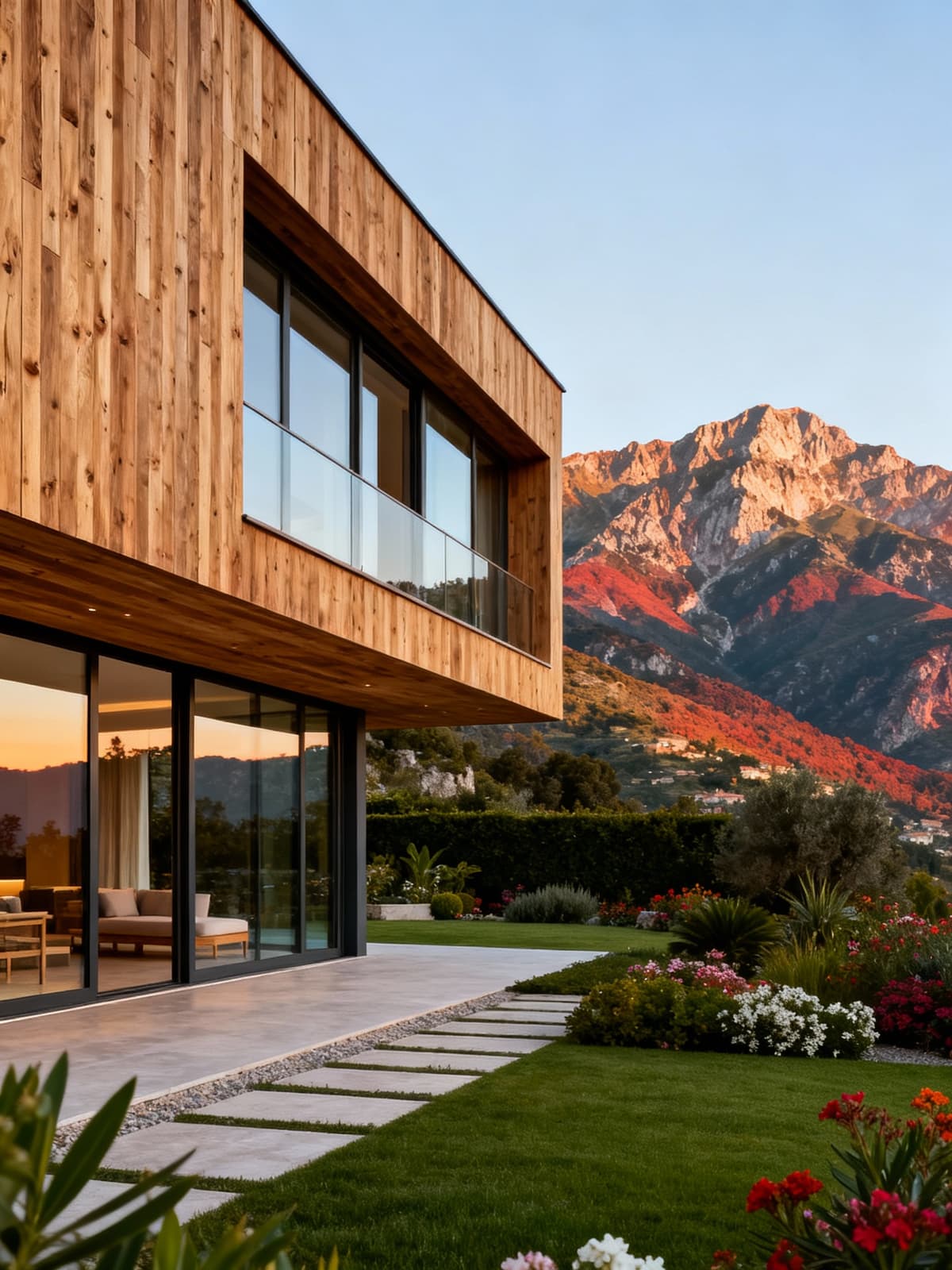 Luxury villas nestled between the Maritime Alps and the French Riviera, showcasing stunning mountain views and modern architecture.