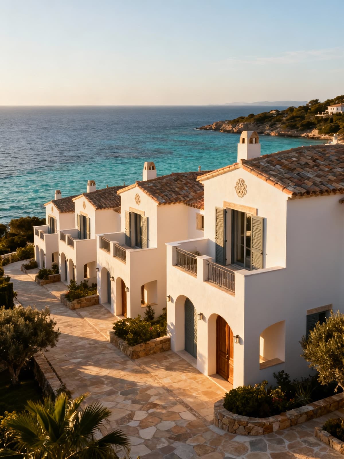 Villette a schiera di lusso a Porto Cervo, immerse nel glamour e circondate da mare cristallino, con dettagli architettonici elegantissimi.