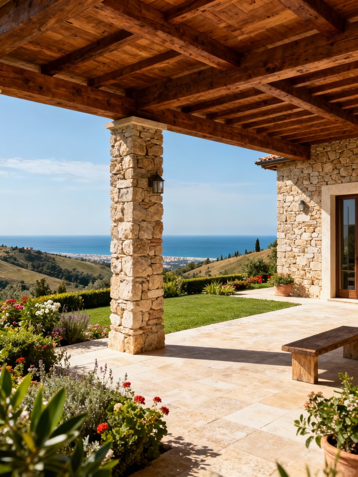 Elegant countryside villa nestled among the gentle Marche hills, offering stunning sea views of Ancona and a lush garden.