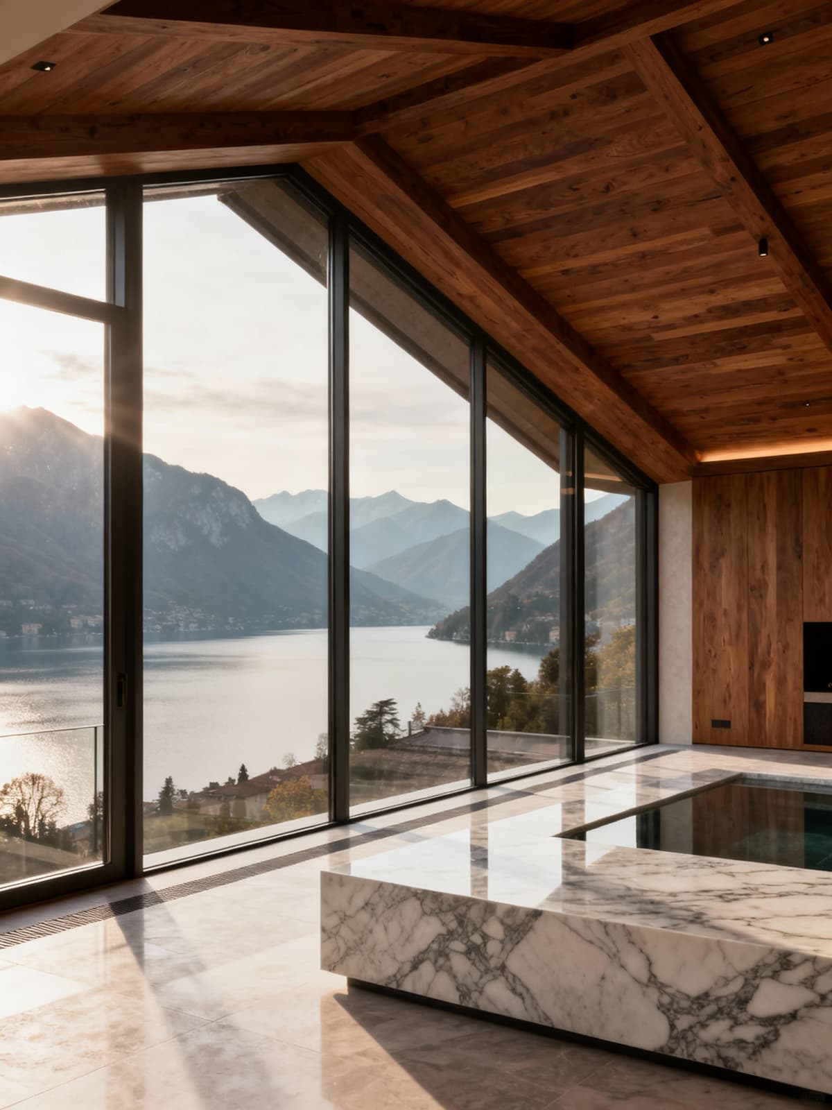 Luxury penthouse with breathtaking views of Lake Maggiore in Piedmont, featuring elegant design and abundant natural light.