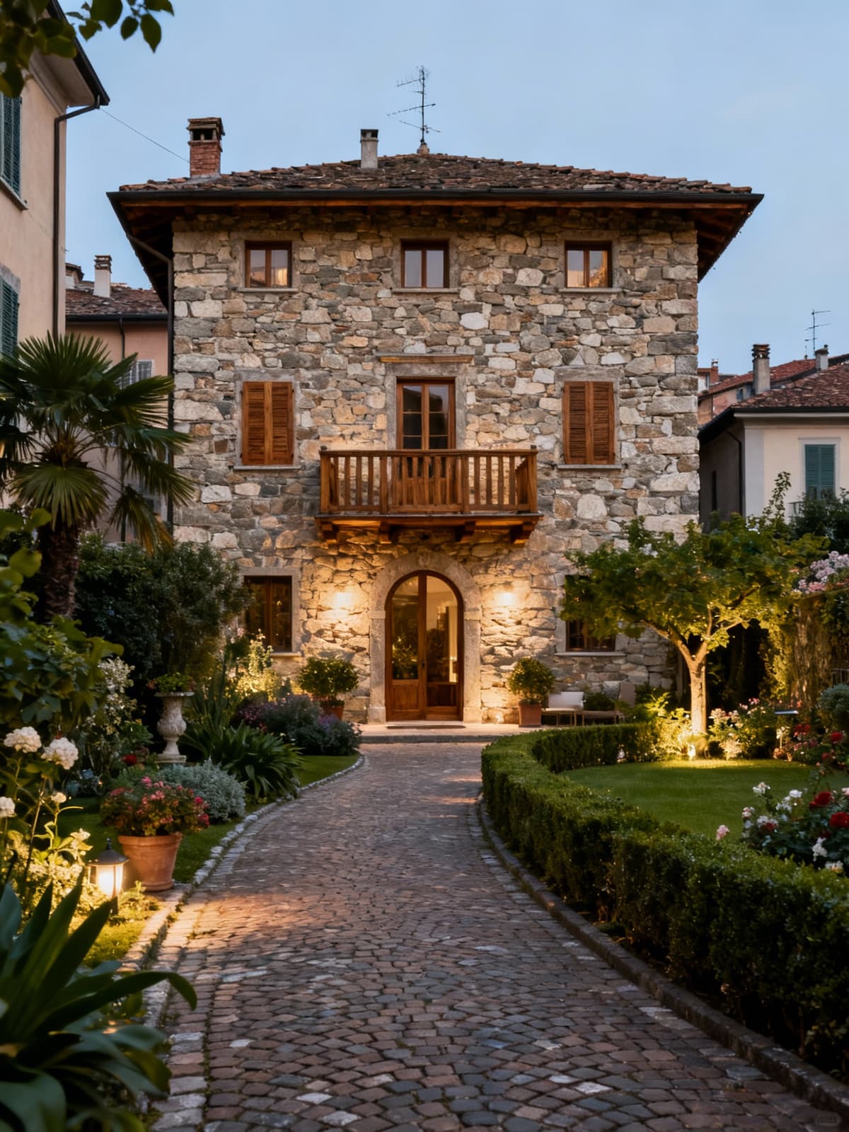 Rustico affascinante a Cuneo, con facciata in pietra locale, balconi in legno e giardino rigoglioso, nel cuore storico.