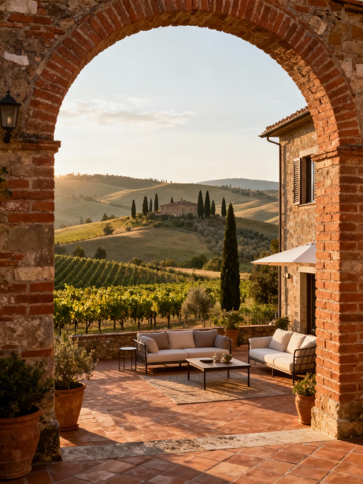 Exclusive apartments in Val d'Orcia with terracotta finishes, surrounded by beautiful hills and Tuscan landscapes.