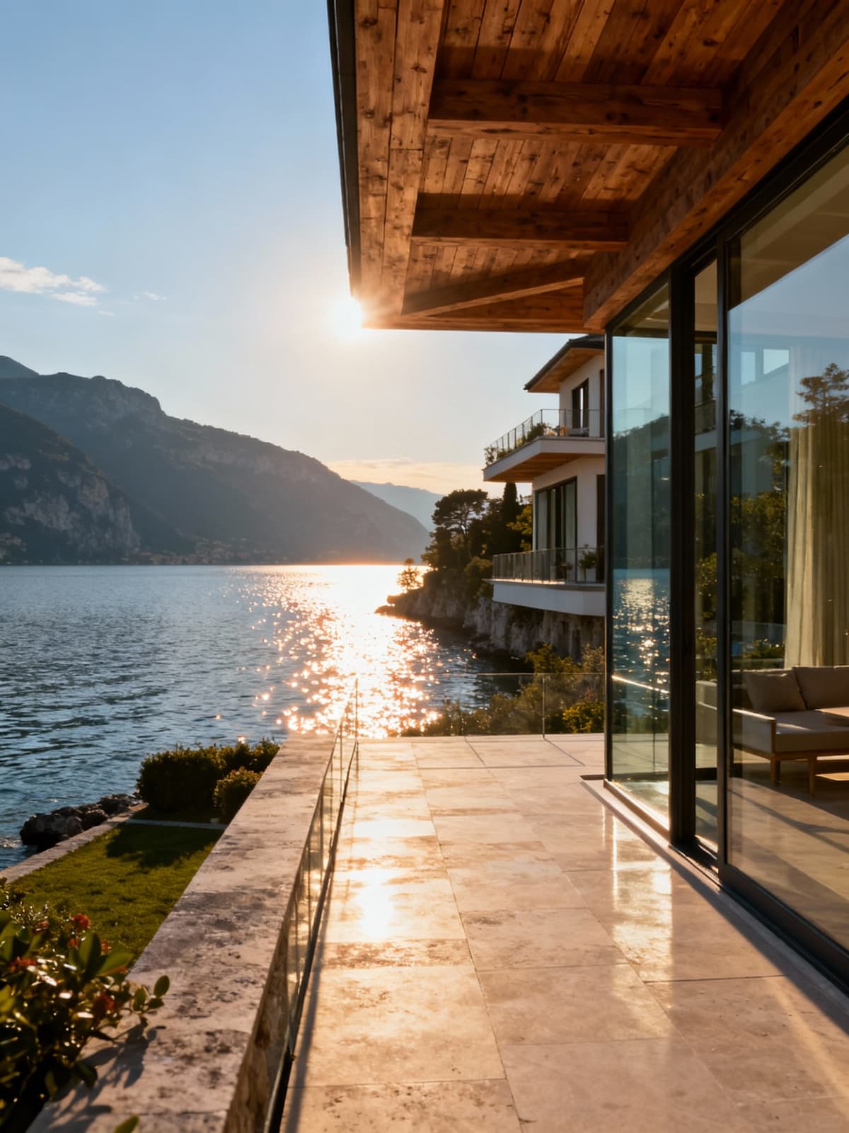 Elegant villas overlooking the shimmering waters of Lake Garda, blending seamlessly with the stunning Veneto landscape.