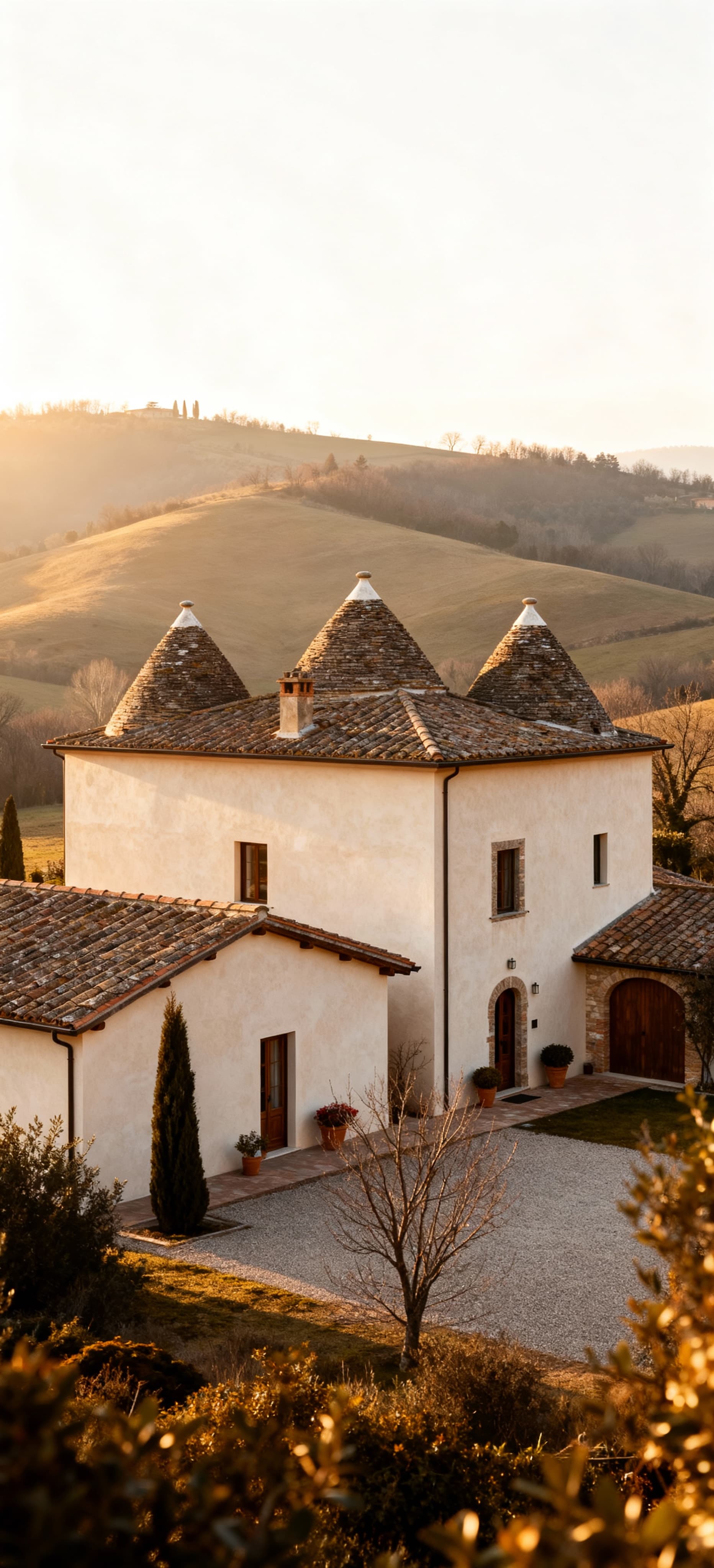 Charming countryside villas for sale in Forlì Cesena, featuring lush gardens and elegant spaces amid green hills and vineyards.