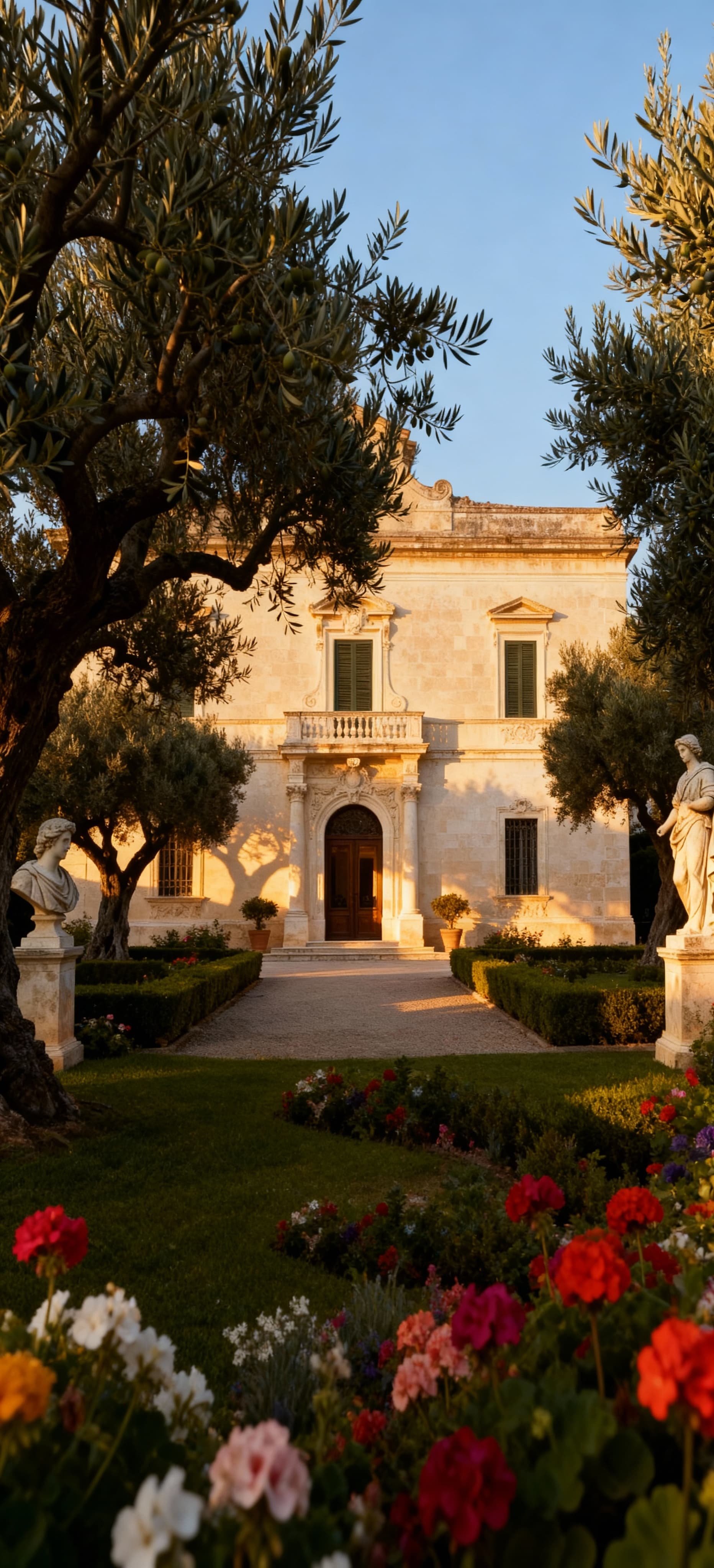 Historic villas for sale in Lecce's countryside, surrounded by ancient olive groves and spacious private gardens.