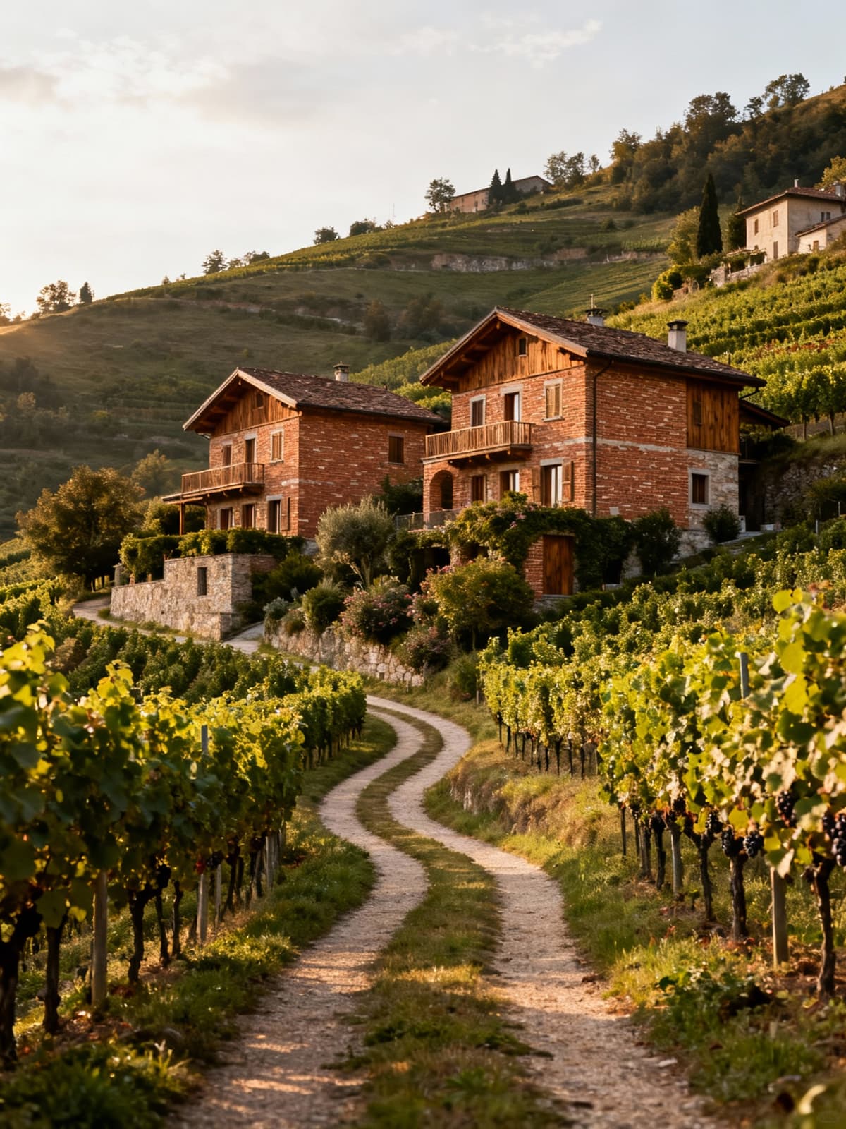Exclusive townhouses nestled among the lush hills of Piedmont, overlooking prestigious vineyards and vibrant greenery.