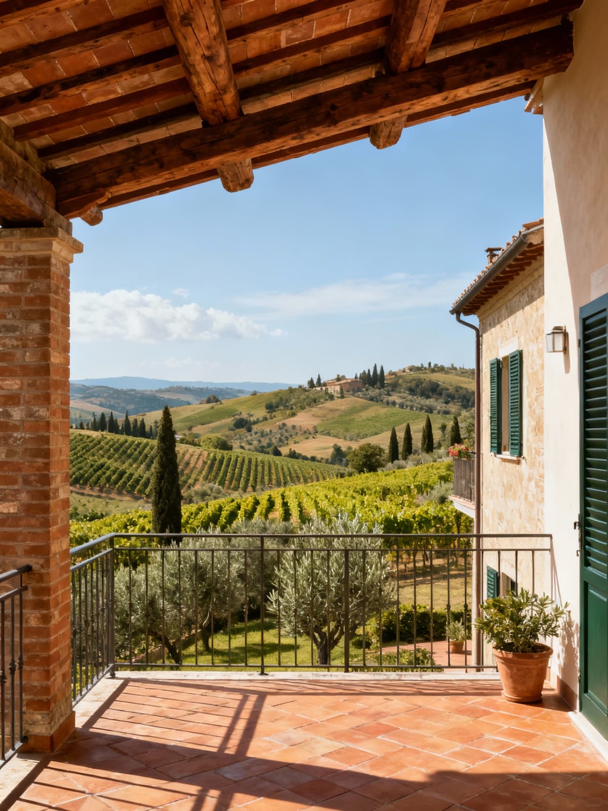 Charming countryside apartments in Tuscany, featuring elegant interiors, wooden beams, terracotta floors, and stunning views.