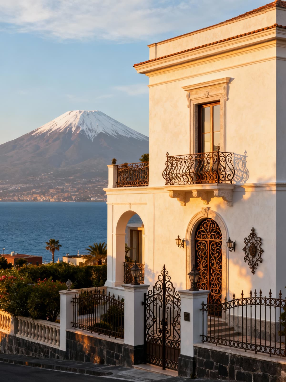 Prestigious luxury villas in Catania, capturing the essence of Etna and the Ionian Sea with elegant stucco facades.
