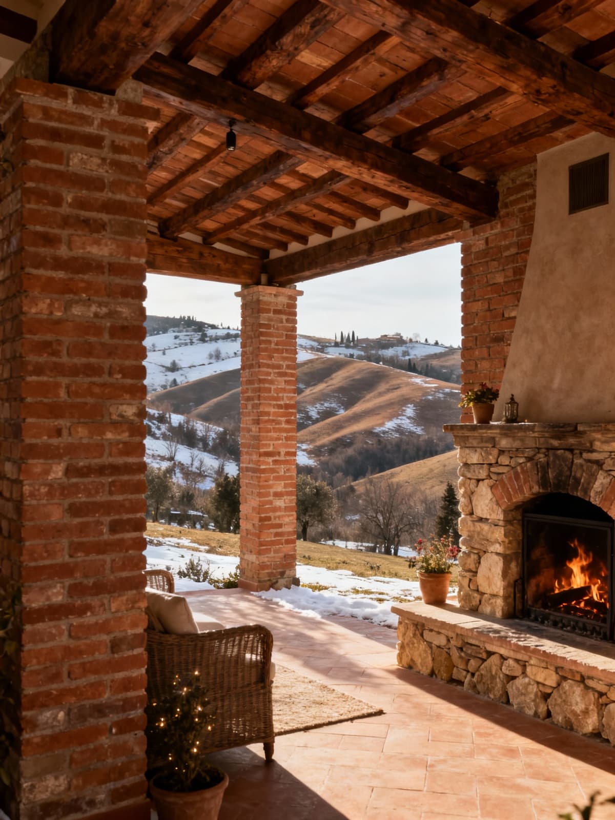 Rustico elegante con mattoni a vista e travi in legno, immerso nel paesaggio incantevole delle colline umbre.