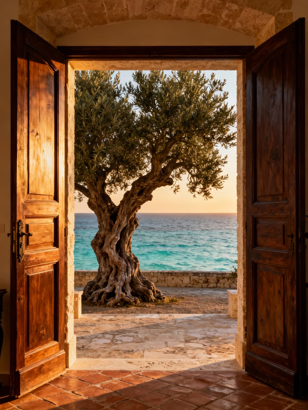 Masserie di lusso nel barocco leccese, circondate da ulivi antichi e mare turchese, con interni eleganti e luminosi.