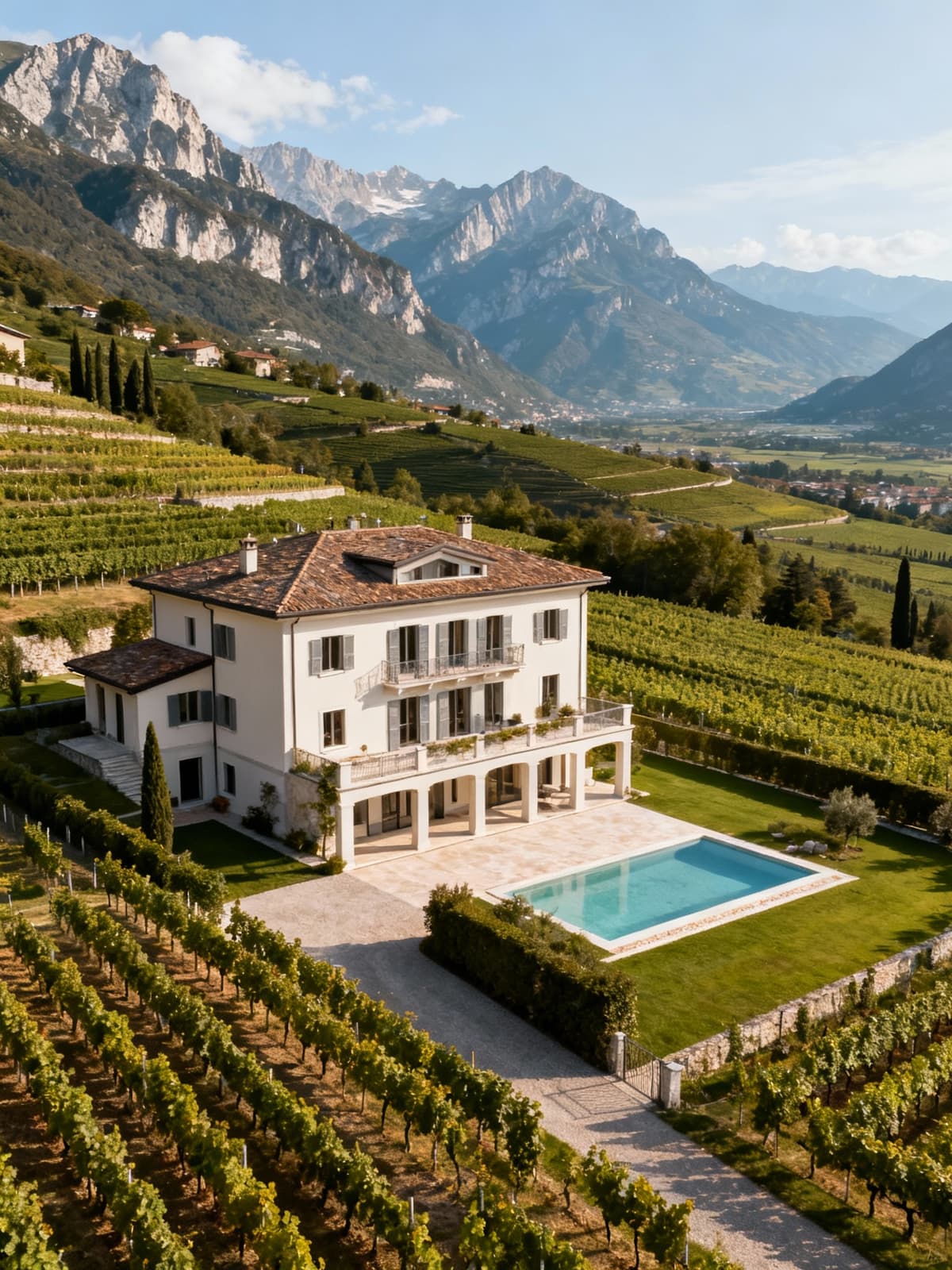 Enchanting villas nestled among the mountains and vineyards of Trentino-Alto Adige, showcasing natural elegance and stunning views.