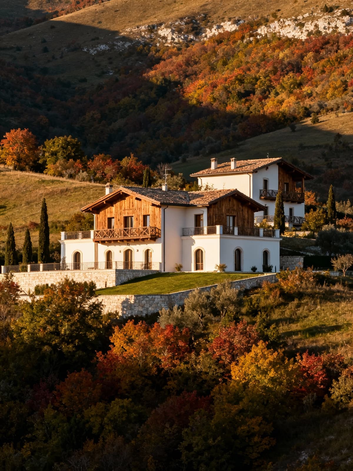Luxury villas nestled in the hills of Campobasso, Molise, showcasing natural beauty and elegant architecture.