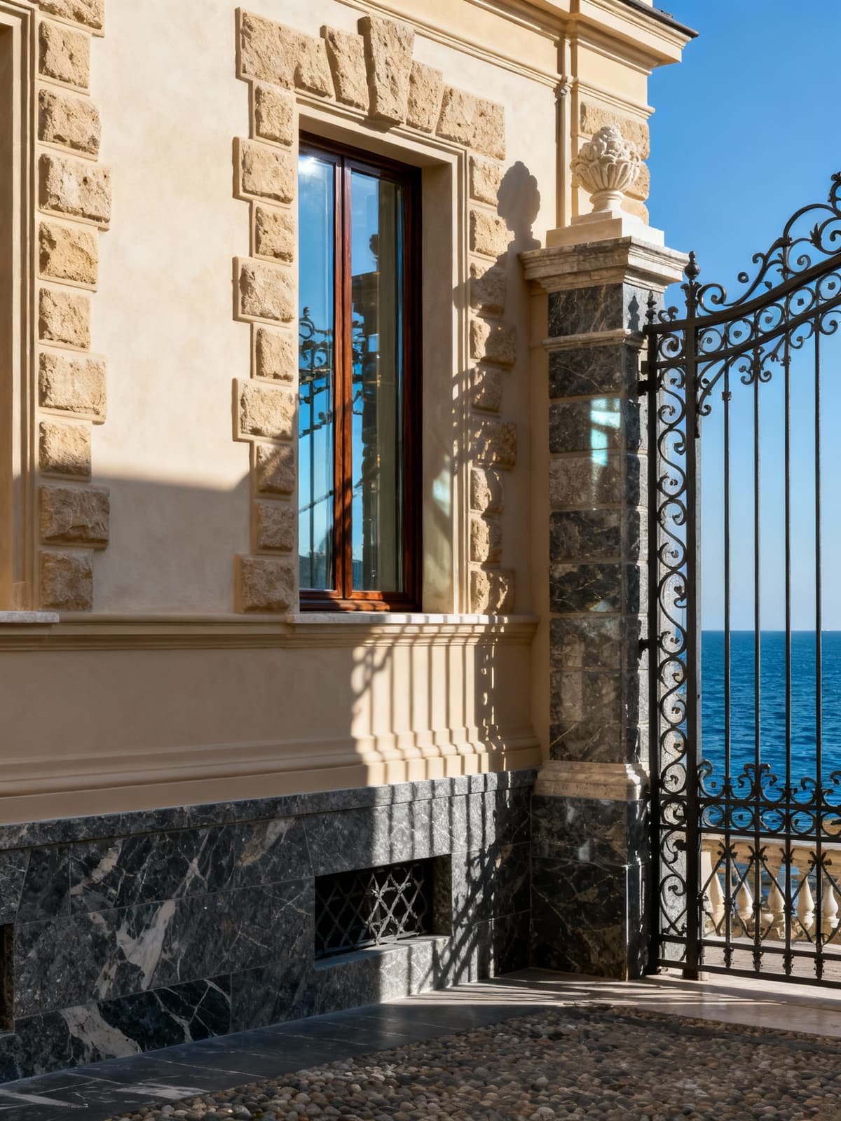 Ville di lusso sul litorale pisano, con dettagli architettonici e panorami sul mar Tirreno, in un'atmosfera elegante.