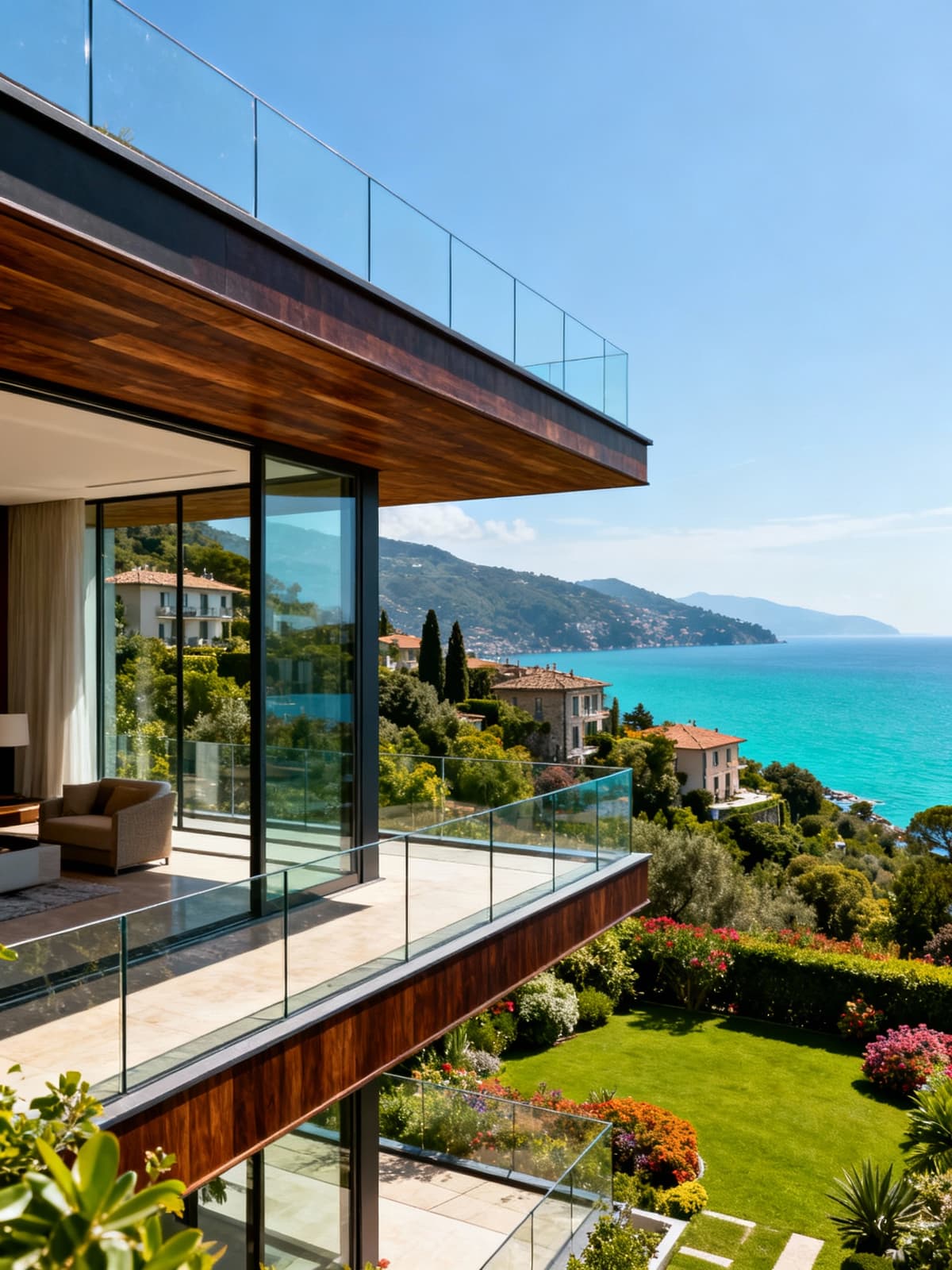 Appartamenti di lusso a La Spezia con vista sul Golfo dei Poeti, immersi nel verde e sotto un cielo sereno.