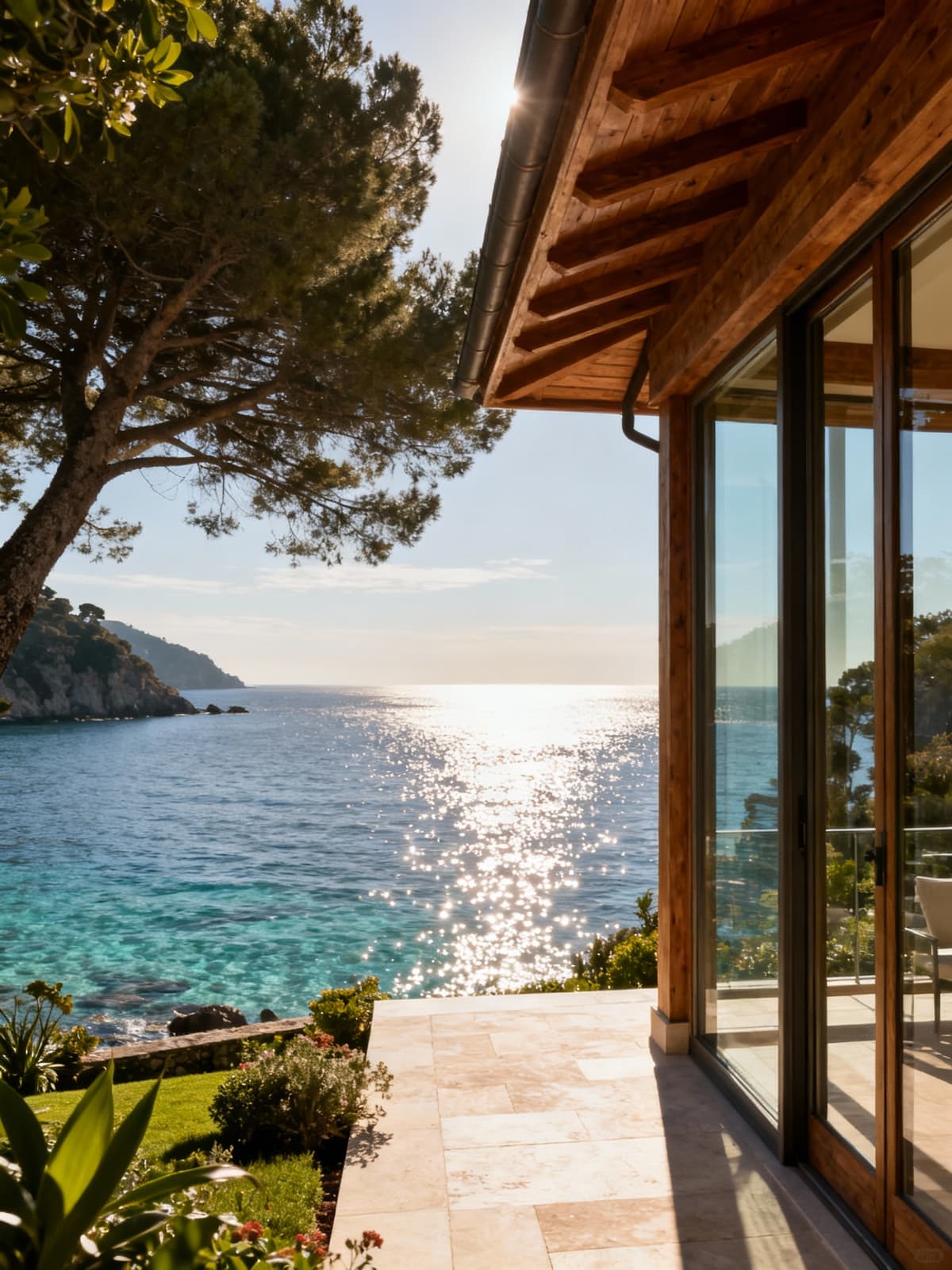 Exclusive seaside villas in the stunning setting of Liguria, surrounded by lush gardens and glistening waters.