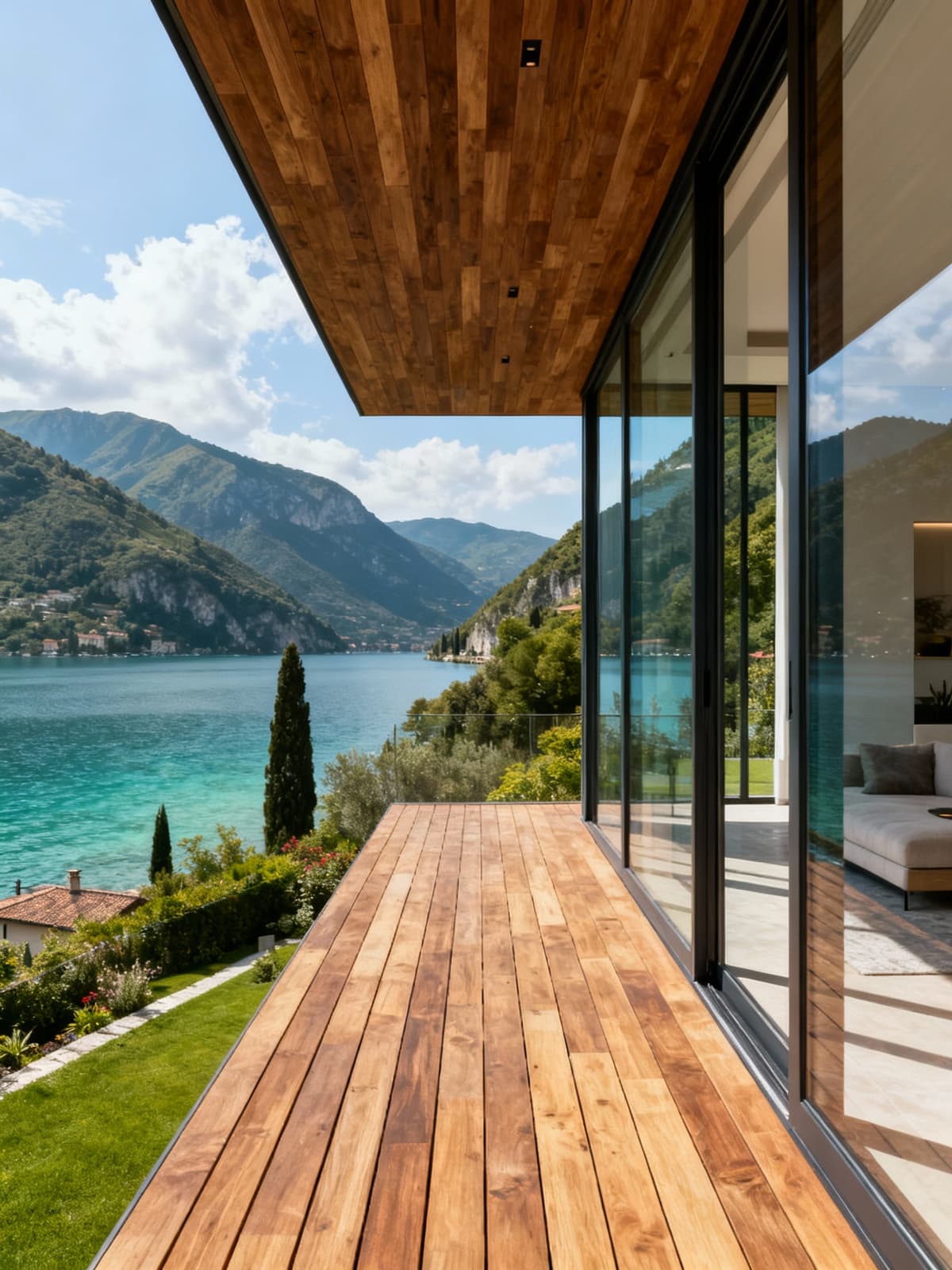 Appartamenti di lusso con vista impareggiabile sul Lago di Garda, dotati di ampie terrazze e vetrate panoramiche, arredati con eleganza.