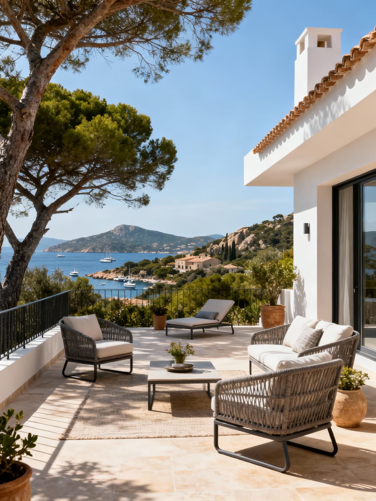 Appartamenti di lusso a Porto Cervo, con architettura moderna e terrazze eleganti che offrono spettacolari panorami naturali.